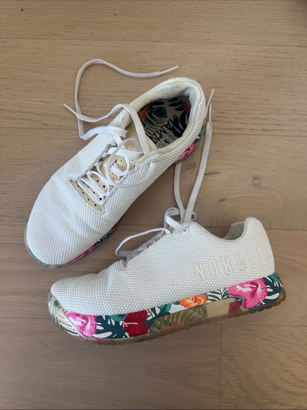 NOBULL White Athletic Shoes with Tropical Floral Accent